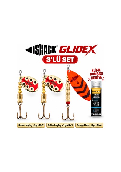 Fishack Glidex 3'lü Döner Kaşık Seti + Klima Bombası - Golden Ladybug 5 Gr No:2 + Golden Ladybug 7 Gr No:3 + Orange Flash 12 Gr No:4
