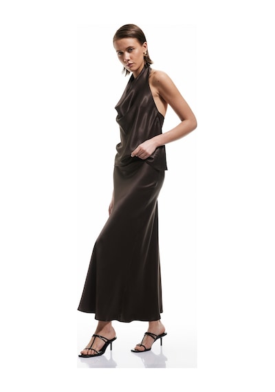 Koton Standart Bel Kloş Kadın Uzun Saten Etek 5SAK70107UW - Kahverengi