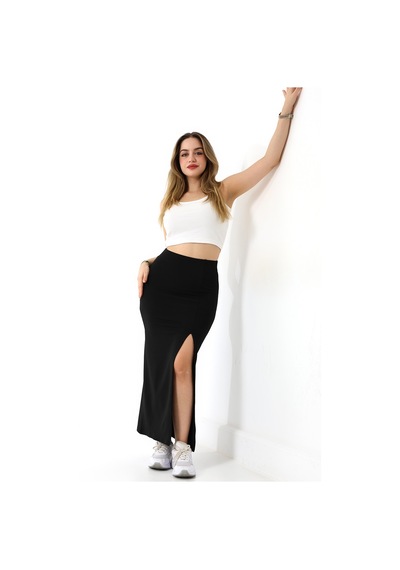 Gugus Kadın Deri N Yırtmaçlı Maxi Boy Kışlık Etek 92 Cm siyah