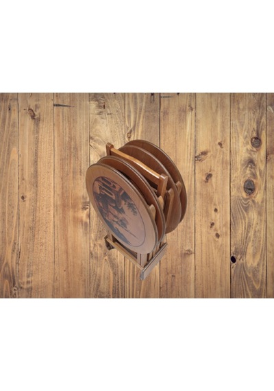 Zigon Sehpa Çanta Çiçek Motif Oval Kayın Torna Ayak Itinalı Paket
