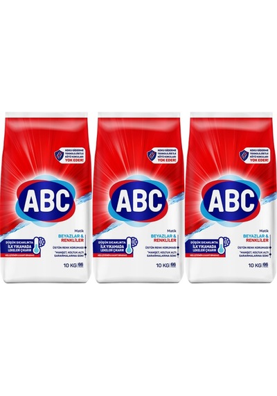 Abc Matik Toz Çamaşır Deterjanı 30kg 3pk 10kg Klasik 198 Yıkama