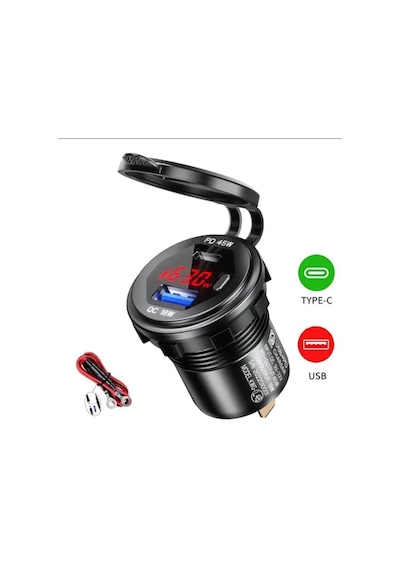12-24volt Araç/tekne/motosiklet(Quick)Şarj Usb/TypeC Kırmızı Işık