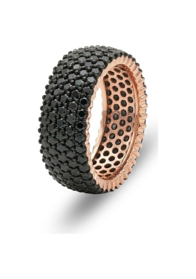 925 Ayar Gümüş Yüzük 5 Sıra Siyah Zirkon Taşlı Kalın Tamtur Yüzük - Lüks Rose Gold Kaplama Alyans Barcode Pembe Altın 925 Ayar Gümüş Yüzük 5 Sıra Siyah Zirkon Taşlı Kalın Tamtur Yüzük - Lüks Rose Gold Kaplama Alyans Barcode Pembe Altın