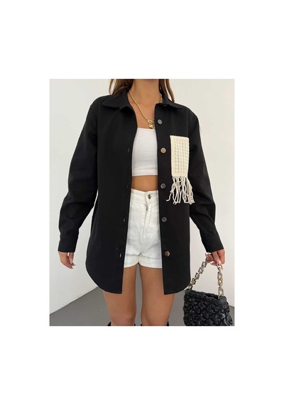 Unika Boutique Gabardin Püskül Detaylı Ceket Siyah