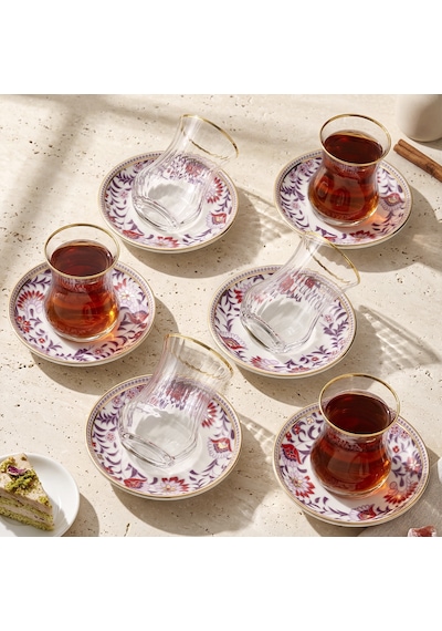 Sandro Moreno 1898 Mistik Gold Optik 12 Parça 6 Kişilik Çay Seti 150 Ml Renkli