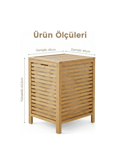Bambu Kirli Banyo Çamaşır Sepeti İki Bölmeli Dekoratif Kare Doğal Bambu 45 45 63cm Kahverengi