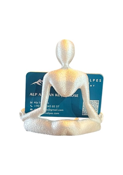 Sedef Beyazı Yoga Temalı Kartvizitlik Işıltılı Beyaz
