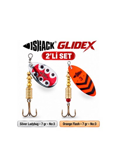 Fishack Glidex 2'li Döner Kaşık Seti - Silver Ladybug 7 Gr No:3 + Orange Flash 7 Gr No:3