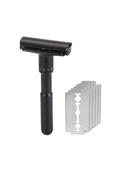 Valkyrie Metal Ayarlanabilir Manuel Geleneksel Tıraş Bıçağı Siyah + Jilet 5'li
