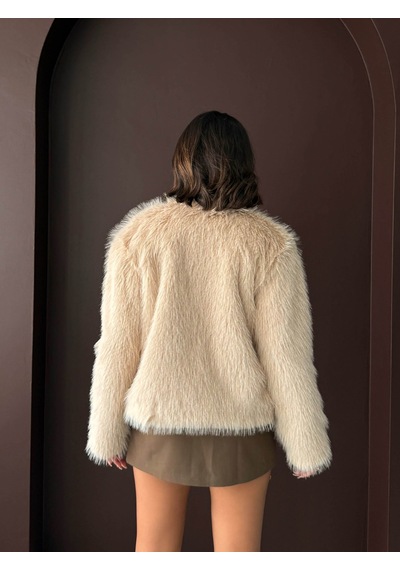 Verymoda Tavşan Tüyü Dügmeli Kaban F1970 Taş