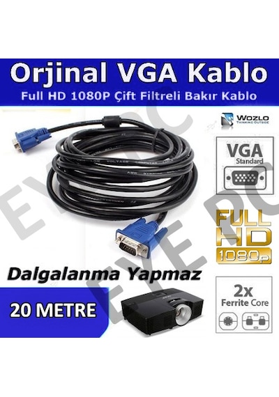 20 Metre Mönitör Tv Projeksiyon Görüntü Kablosu