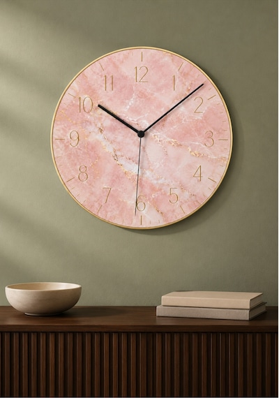 AA Shop Lüks Mermer Desenli Baskılı Dekoratif Baskılı Ahşap Duvar Saati 45 Cm Sessiz Akar Mekanizma 878 Çoklu Renkli