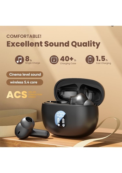 Kablosuz Kulaklık Bluetooth, Derin Baslı Kulak Tomurcukları, 48h Uzun Çalma Süresi, Güç Ekranı, Ipx7 Su Geçirme Genel