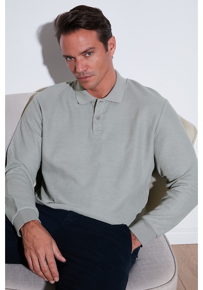 Buratti Pamuklu Regular Fit Düğmeli Polo Yaka Erkek Sweat 5905739 Gri