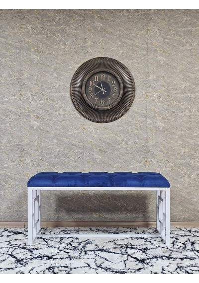 Zafir Beyaz Boyalı İçi Kareli Diktörtgen 100 Cm X 40 Cm Oturak Puf - Bench - Makyaj Oturağı - Oturak Mavi