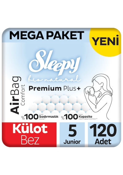 Sleepy Bio Natural Premium Plus Airbag Comfort Mega Paket Külot Bez 5 Numara Junior 120 Adet
