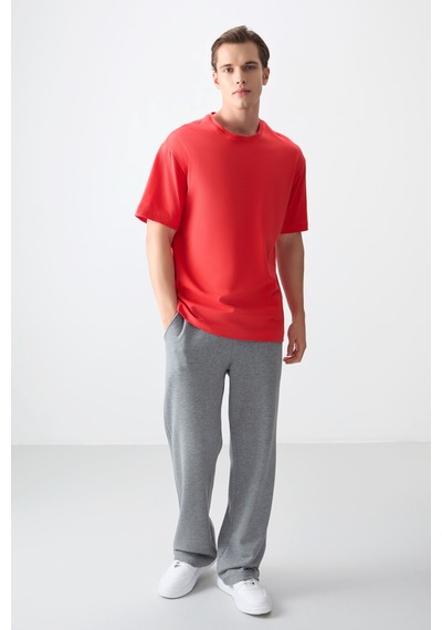 Air Jones Tommy Life Fiesta %100 Pamuk Kalın Yumuşak Dokulu Oversize Fit Basic Erkek T-shirt - 88353 Kirmizi