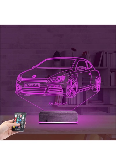 Luvivia Araba Volkswagen Scirocco Kişiye Özel 3d Lamba - Masa Gece Lambası Şeffaf