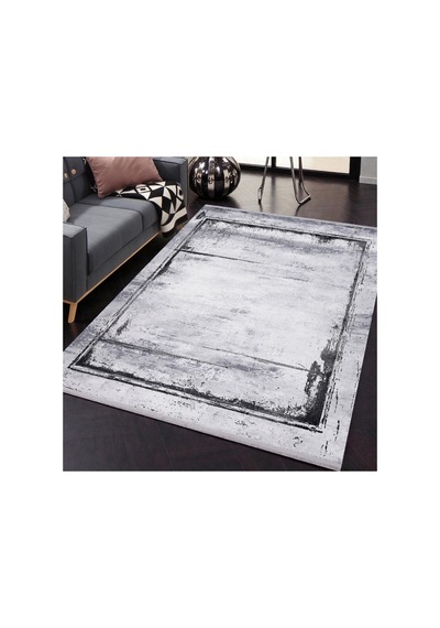 Gri Modern Kilim Beton Efektli Minimalist Desen, Kaymaz Taban, Yıkanabilir Halı Gri Gri