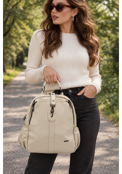 Just Polo Kadın Günlük Şık Ve Fonksiyonel Model Çok Bölmeli Sırt Çantası 377039gny Krem