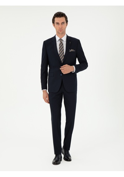 Cacharel Koyu Lacivert Slim Fit Klasik Takım Elbise