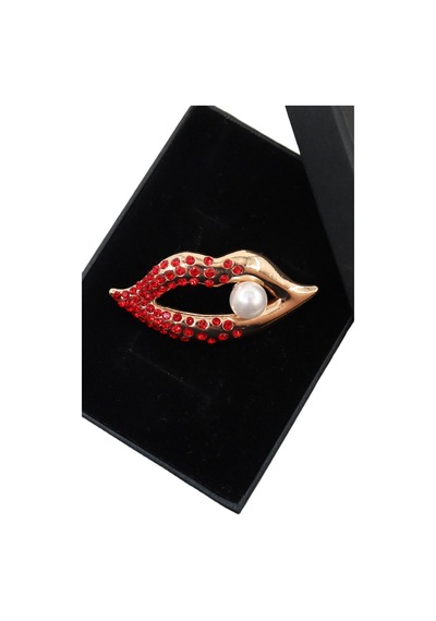 İncili Gold Lips Broş. Yaka İğnesi Dudaklı Broş. Taşlı Tasarım Dudak Broş. Kadın Broş. Dudak Broş. Gold