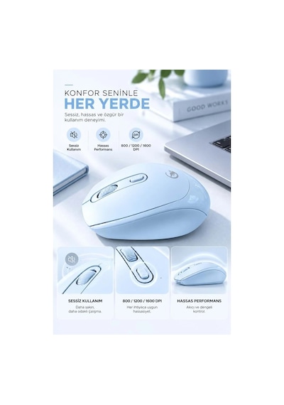 Sprange Sr-m4 Kablosuz & Bluetooth 5.4 Şarjlı Mouse Mavi Standart