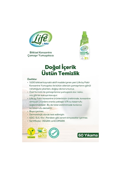 Life By Fakir %100 Bitkisel Bazlı Konsantre Çamaşır Yumuşatıcısı 60 Yıkama 1500 ML