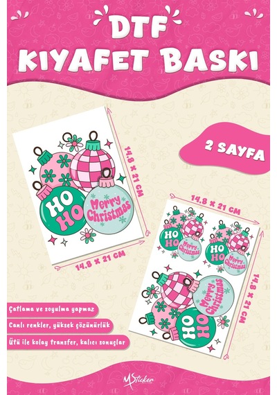 Yılbaşı Topları Süs Kumaş Baskı Yapılabilen Özel Tasarım Ütü Ile Yapışan Tekstil Dtf Baskı Görseli Çok Renkli