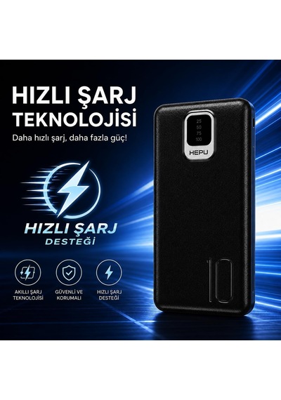 Hp-tp01s Titan Series 10.000 Mah Dahili Entegre Kablolu Hızlı Şarj Powerbank Quick Charge 3.0 Dijital Led Göstergeli Taşınabilir Şarj Cihazı Siyah