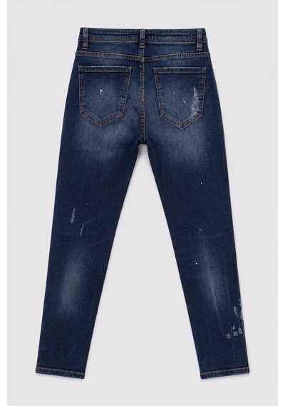 Blue White Erkek Skinny Ripped Patch Detaylı Jean Koyu Mavi 25