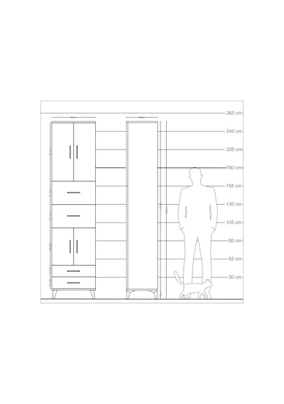 Arges Dolap 5 Raflı 4 Çekmeceli 4 Kapaklı 60x30x243 Çam-aytaşı Atlas Çam