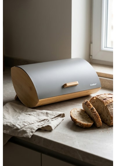 Cooker Novella Metal Kapaklı Bambu Ekmek Kutusu Ckr4543 Gri