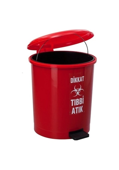Safell İç Kovalı Pedallı Tıbbi Atık Çöp Kovası Kırmızı 30 L Kırmızı