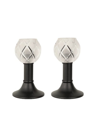Nira 2 Adet Camlı Tealight Mumluk Siyah
