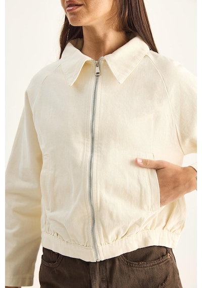 Shade Kadın Fermuarlı Cep Detaylı Mevsimlik Denim Bomber Ceket 60282056 - Krem