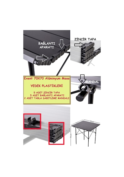 Exent 70x70 Alüminyum Masa Yedek Plastikleri-12 Adet Çok Renkli