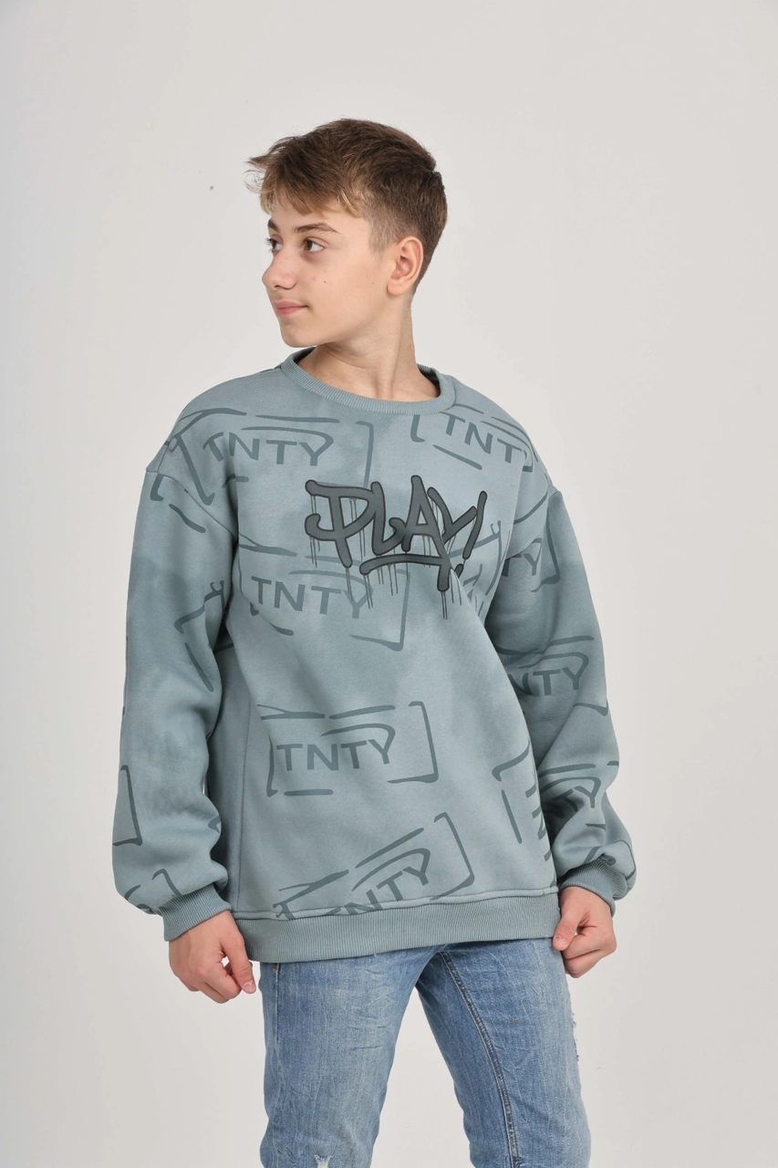 Toontoy Kids Toontoy Erkek Çocuk Play Baskılı Sweatshirt Mavi