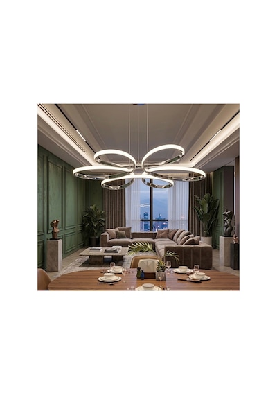 Yonca 6 Lı Krom Sarkıt 3 Renkli Salon Mutfak Çocuk Odası Yemek Masası Ve Antre İçin Modern Led Gümüş