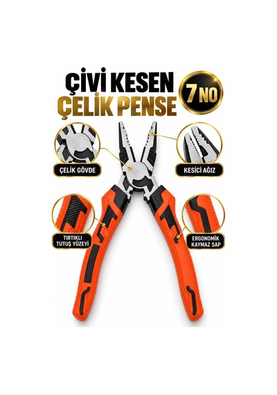 7 No Çivi Kesen Çelik Pense Güçlü Tutuş Kontrollü Kesim El Aleti