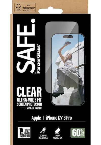Safe. By Panzerglass Apple Uyumlu iPhone 17 16 Pro Ultra-wide Fit Çerçeve Aparatlı Siyah Çerçeveli Ekran Koruyucu