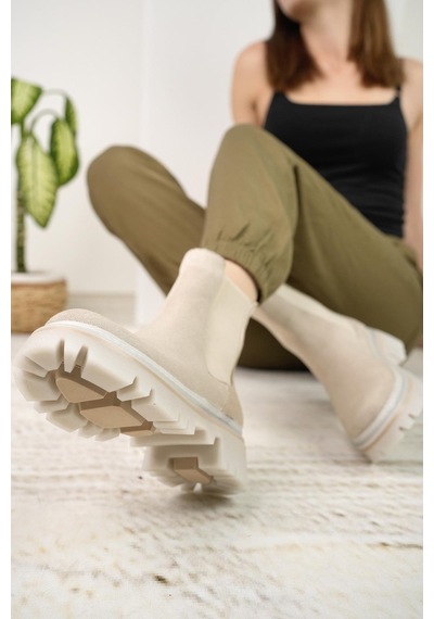 Nesil Shoes Dvm 5004 Bej Süet Çift Lastikli Kadın Bot-bej-süet Bej
