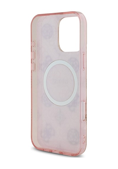 Apple Uyumlu iPhone 16 Pro Max Kılıf Guess Lisanslı Magsafe Özellikli Iml Peony Ve 4g Desenli Klasik Logolu Pembe
