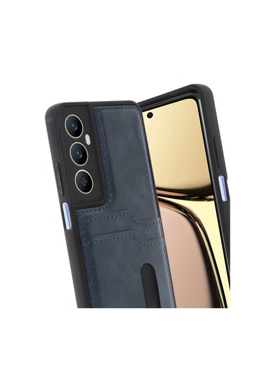 Realme C65 Uyumlu Deri Kartvizitli Kartlıklı Premium Telefon Kılıfı Kapak Lacivert