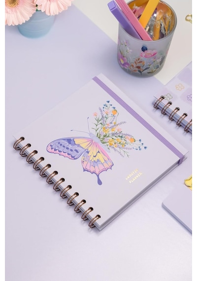 15x15 Cm Kare 2'li Set Spiralli Süresiz Planlayıcı Ajanda Ve Defter Mor