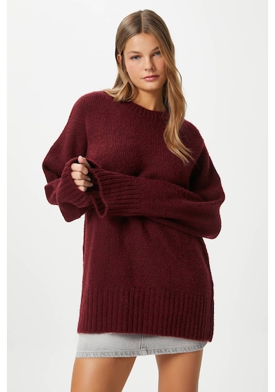 Ritnice Kadın Homy Yumuşacık Bisiklet Yaka Bordo Oversize Triko Kazak Bordo