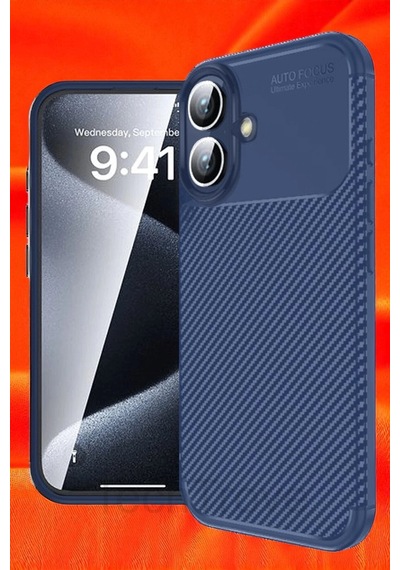 Apple Uyumlu iPhone 16 Kılıf Kamera Korumalı Darbe Emici Karbon Fiber Desenli Kapak