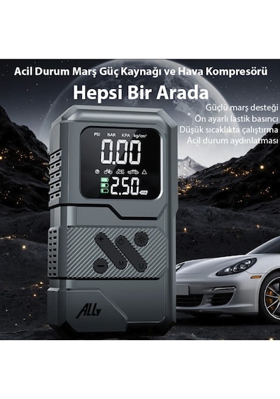 Turbo Kablosuz Akü Takviye Seti Ve Oto Kompresörü Lastik Şişirme Akü Takviye Seti