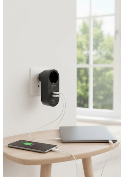 Biishe 2 Usb,1 Type-c Girişli 1'li Çocuk Korumalı,ısıya Karşı Dayanıklı 2500watt Termal Akım Koruma