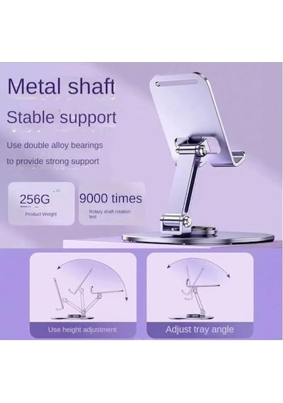Metal Alüminyum 360 Derece Dönebilen Yk Design Masa Üstü Telefon Tutucu, Yüksekliği Ayarlanabilir, Profosyonel Kullanıma Uygun, Darbelere Dayanıklı, Tüm Telefonlara Uyumludur
